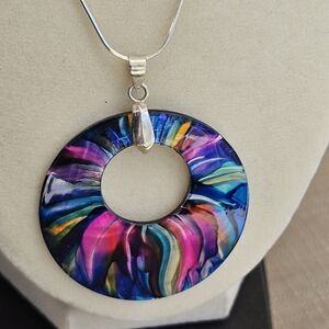 Mother Of Pearl Shell Artisan-Painted 925 ITALY Necklace